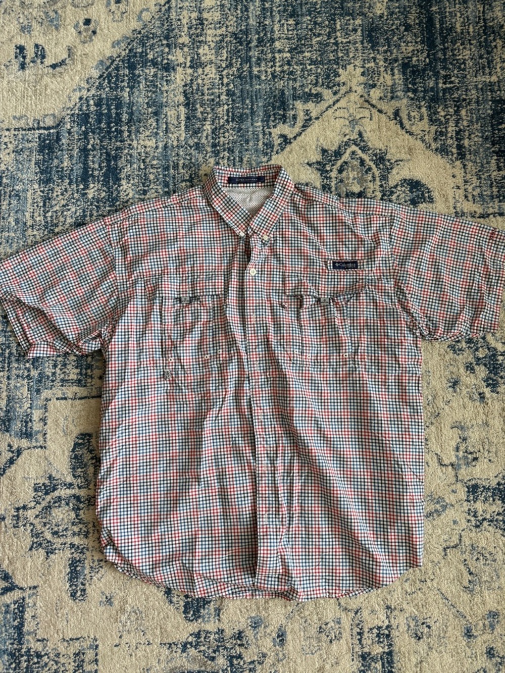 Columbia Men's Short-Sleeve Plaid Button-Down Shirt - Red, Blue, White